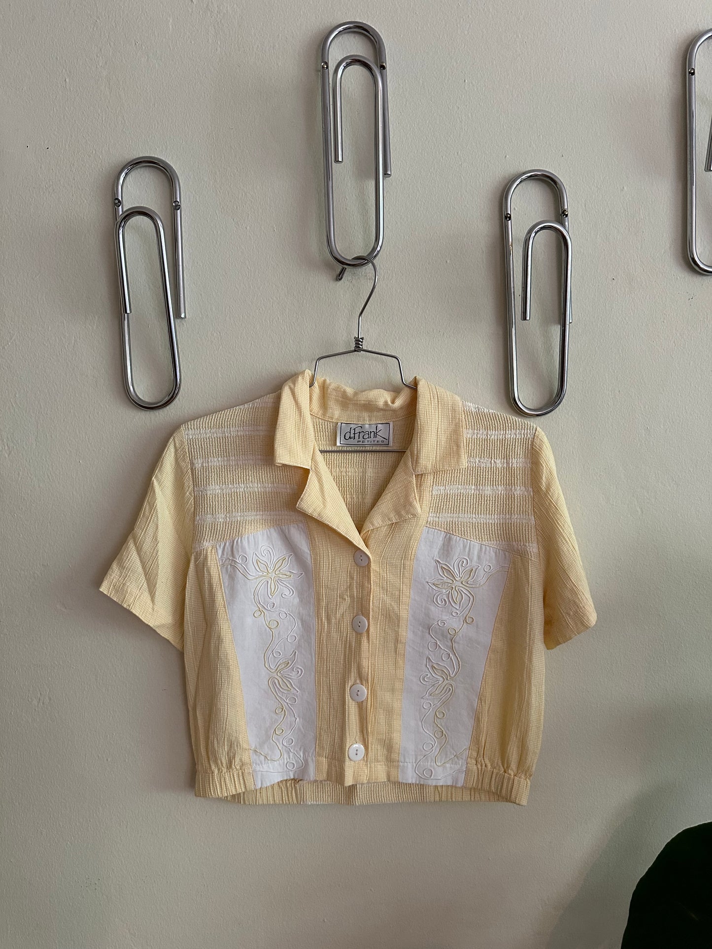 80s Yellow Cropped Bowling Shirt